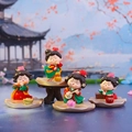 Set of four ancient Chinese style resin dolls with lotus leaf bases for desk decor - Tang Dynasty Lady Series / 4 Pieces Set (1056-25)