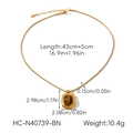 Detailed specs of French vintage gold necklace with oval tiger eye stone pendant - Gold Tiger Eye Pendant Box Chain Necklace (HC-N40739-BN)