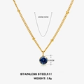 Gold stainless steel necklace with blue round zircon stone pendant and adjustable chain - September Royal Blue (Sapphire)