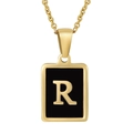 18K gold plated stainless steel necklace with black square pendant featuring letter R - Gold Initial R (With Chain)