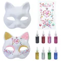 DIY white paper pulp cat mask kit with colorful rhinestone stickers and 8 glitter glue bottles - DIY Paper Pulp Mask And Sticker Set (With Glitter Glue)