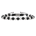 Adjustable black matte beads and silver faceted beads woven bracelet for men - 6mm Beads / Black Matte Stone/Silver Faceted Hematite