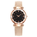 Starry sky dial ladies watch with rose gold case and khaki leather strap - Beige