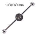 Silver stainless steel industrial barbell with a rhinestone disc and ball screw ends - Steel Color - Round