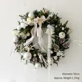 Couronne de Noël Argent et Blanc 50cm avec Pommes de Pin, LED et Nœud Argenté - Couronne Décorée Argent Blanc 50CM (Avec Lumière)