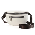 White PU leather crossbody chest bag with adjustable dark brown woven shoulder strap - White