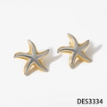 Bi-color starfish stud earrings in gold and silver finish with detailed grain texture - Two-tone Starfish Earrings / Gold+Silver(DES3334)