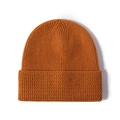 Classic ribbed knit beanie in caramel brown with a wide fold-up cuff for winter warmth - One Size / Orange Yellow