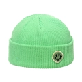 Mint green ribbed knit beanie with a smiling face patch for trendy winter warmth - M(56-58cm) / Green
