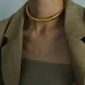 Elegant gold snake bone chain necklace shown worn on a model with minimalist style - XL28 Gold 1.2cm Width (34+5cm)