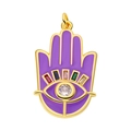 Exotic purple hamsa hand charm with gold base and colorful zircon stones for jewelry - Purple Hamsa Hand Pendant-53
