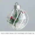 Clear 8cm Christmas ball ornament with green pine needles, red berries and snow inside - 8cm Red Berry Pine Needle Twill Style