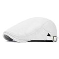 Off-white textured knit newsboy cap with vintage metal buckle for adjustable fit - Off-White