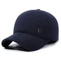 Dunkelblaue Winter-Baseballkappe für Herren aus dickem Wollstoff mit Metallemblem - Verstellbar / Marineblau