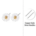 Daisy earrings with white petals and gold centers, copper body with silver pins - Silver Plated 18K Yellow Large (Copper with S999 Silver Earring Post)
