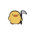 Épinglette en émail mignonne avec un poussin jaune tenant une faux sur fond blanc - Style Canard Faucheuse (QHXZ2862)