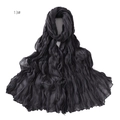 Detail of pure black lightweight scarf showing intricate crinkle pleated texture fabric - 13# Black