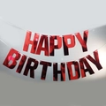 Metallic red Happy Birthday banner for party decorations with shiny reflective finish - Red Glossy Birthday