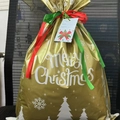 Golden Christmas drawstring gift bag with Merry Christmas text and red green ribbon - 51*39cm / Gold White Tree