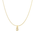 Golden snake chain necklace featuring a sparkling letter S pendant with zircon stones - Letter S