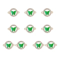 Detailed macro view of 10 green acrylic butterfly connectors with sparkling rhinestones - 4# Green Butterfly Round Connector / 10Pcs/Bag