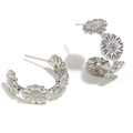Minimalist silver daisy flower stud earrings in stainless steel on white background - Daisy Stud Earrings / Silver