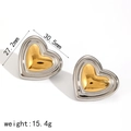 Two-tone gold and silver heart-shaped stainless steel earrings with dimensions 27x30mm - Heart Shape (TE60264-M)