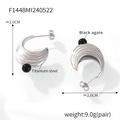 Boucles d'oreilles courbes en acier titane argenté avec perles d'agate noire de 2 cm - Argent Noir