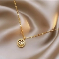 Gold plated titanium steel necklace featuring a hollow Fu character pendant with crystals - 8997 Jin Fu
