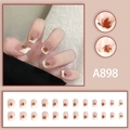 Creamy white French manicure nails with gold maple leaf design and 24 pieces set - French Maple Leaf Square-round Style (A898) / 24Pcs (With Glue)