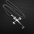 Detailed view of silver and black triple layer cross pendant on a stainless bead chain - 60CM Bead Chain / Black