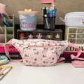 Pink cartoon dachshund waist bag with front pocket and adjustable canvas strap - Pink
