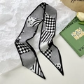 Elegant black and white geometric pattern silk twilly scarf for hair and bag accessories - Black Geometric