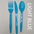Set de couverts jetables bleu clair avec manches à motif losanges pour fêtes - Couteau de Fête / Bleu clair