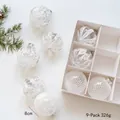 Set di 9 palline di Natale bianche da 8cm con glitter in scatola da 9 pezzi - 8cm / Set Bianco (9 Pezzi)