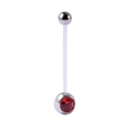 Flexible acrylic belly button ring with red zircon stone and silver accents - Red