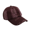 Close-up of distressed satin baseball cap in burgundy with vintage worn-out details - Adjustable / Coffee