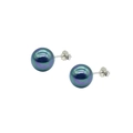 Orecchini a perno in argento S925 con perle di conchiglia nere pavone rotonde - Platino (Perla di conchiglia nera colorata) / 6mm
