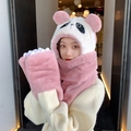 3-in-1 plush panda hat scarf and glove set in pink and white faux fur style - Panda Pink