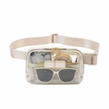 Beige transparent mesh belt bag with gold zipper and adjustable nylon strap for women - Transparent Khaki Double Pull