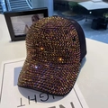 Sparkling baseball cap featuring colorful rhinestones on black fabric for women - Adjustable (54-58cm) / Black (Gold Rhinestone)