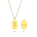 Golden stainless steel December Poinsettia oval pendant necklace showing front and back view - December (Poinsettia)