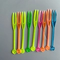 Fluorescent colorful disposable plastic fruit forks with circular handle for desserts - OK Sign Forks (50 Pcs)