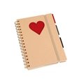 Cuaderno de espiral retro de papel kraft con corazón rojo troquelado y cierre elástico - Papel Kraft Con Corazón Rojo