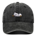 Deep grey washed denim baseball cap with cartoon duck embroidery and vintage curved brim - Adjustable / Black