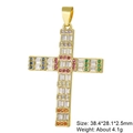 Detail of gold cross pendant with colorful cubic zirconia and dimensions 38.4x28.1mm - Style 46/Gold Multicolor Rainbow Stone/38.4*28.1*2.5mm