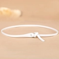 Minimalist white skinny leather belt for women featuring a stylish knotted design - White
