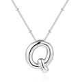 Macro view of silver balloon initial Q pendant with stainless steel bead chain necklace - Q-Steel
