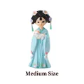 Classic Chinese lady figurine in blue Hanfu with a white cat, medium size resin statue - M / Style 1218-2C Holding Cat