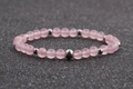 Pale pink translucent beaded stretch bracelet with silver-tone metal spherical spacers - 6mm Rose Quartz